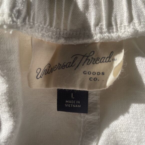 White Linen Blend Shorts Universal Thread L Pockets Summer Beach Casual‎ - Picture 5 of 7